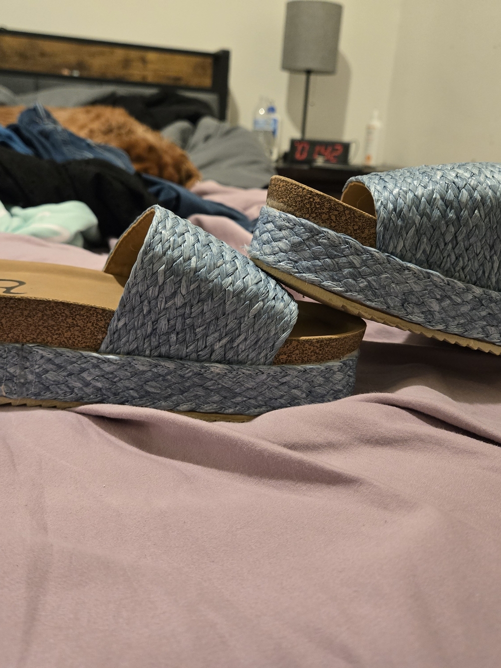 Not Rated Blue Woven Platform Slide Sandals